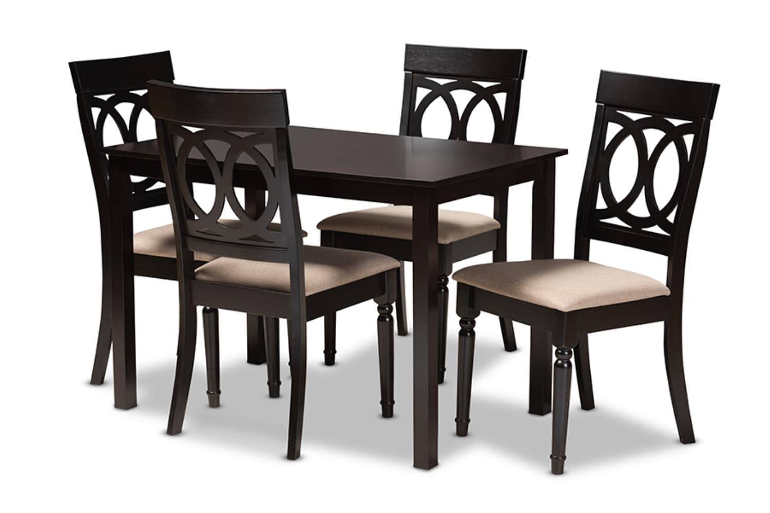 Baxton Studio Lucie Modern and Contemporary Sand Fabric Upholstered Espresso Brown Finished 5-Piece Wood Dining Set